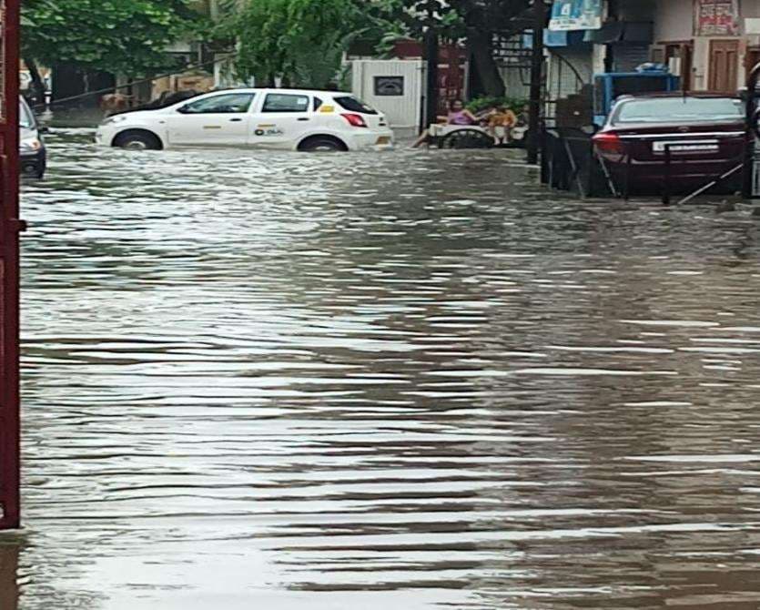 water logging in road and house