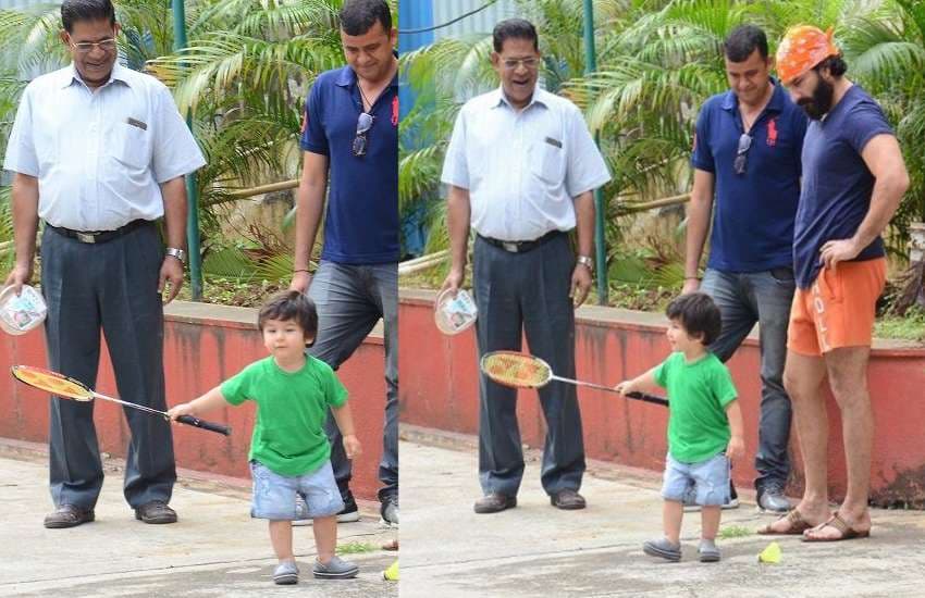 taimur ali khan playing badminton with saif ali khan photos