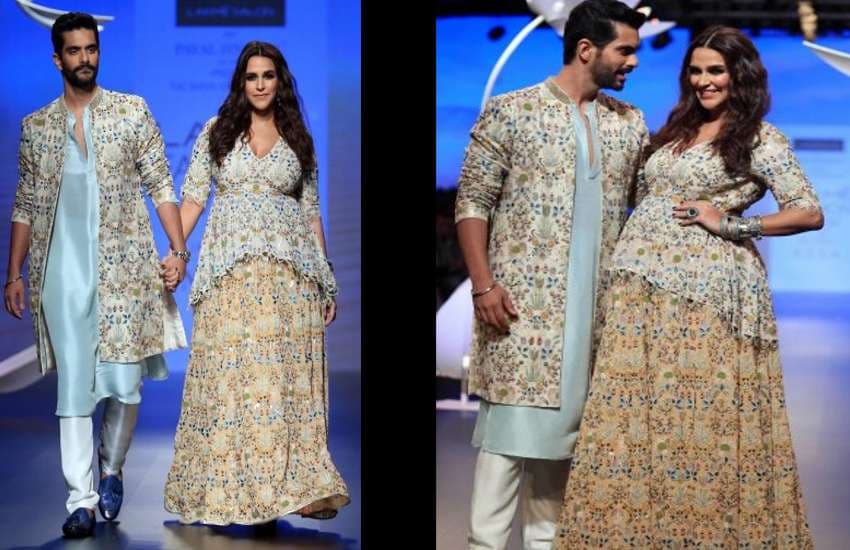 pregnant neha dhupia and angad bedi at lakme fashion week