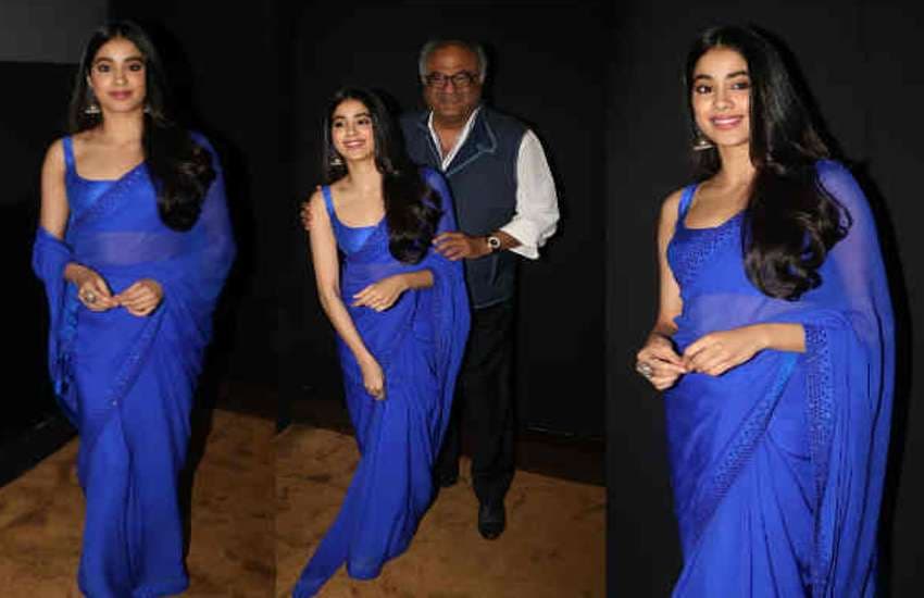 janhvi kapoor copy mother sridevi blue saree look in mr india photos