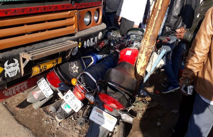 Bike crushed by tanker