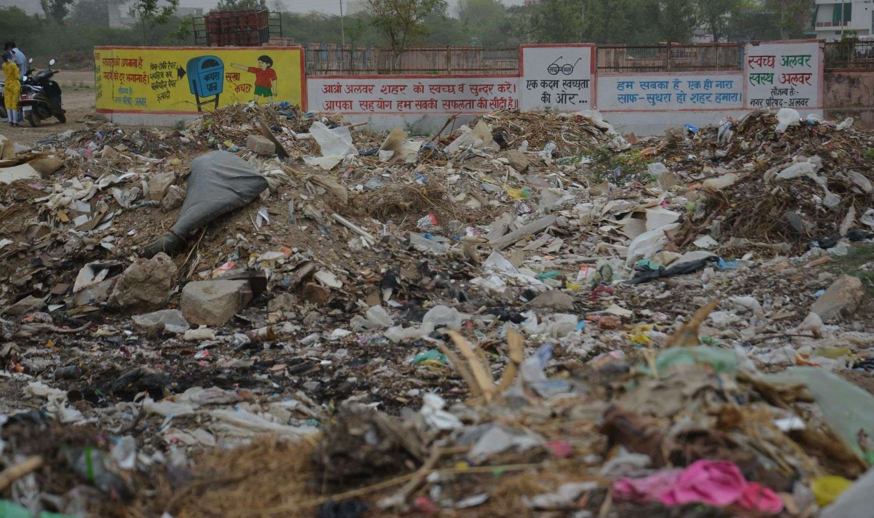 Garbage In Front Of Clean India Slogans In Alwar