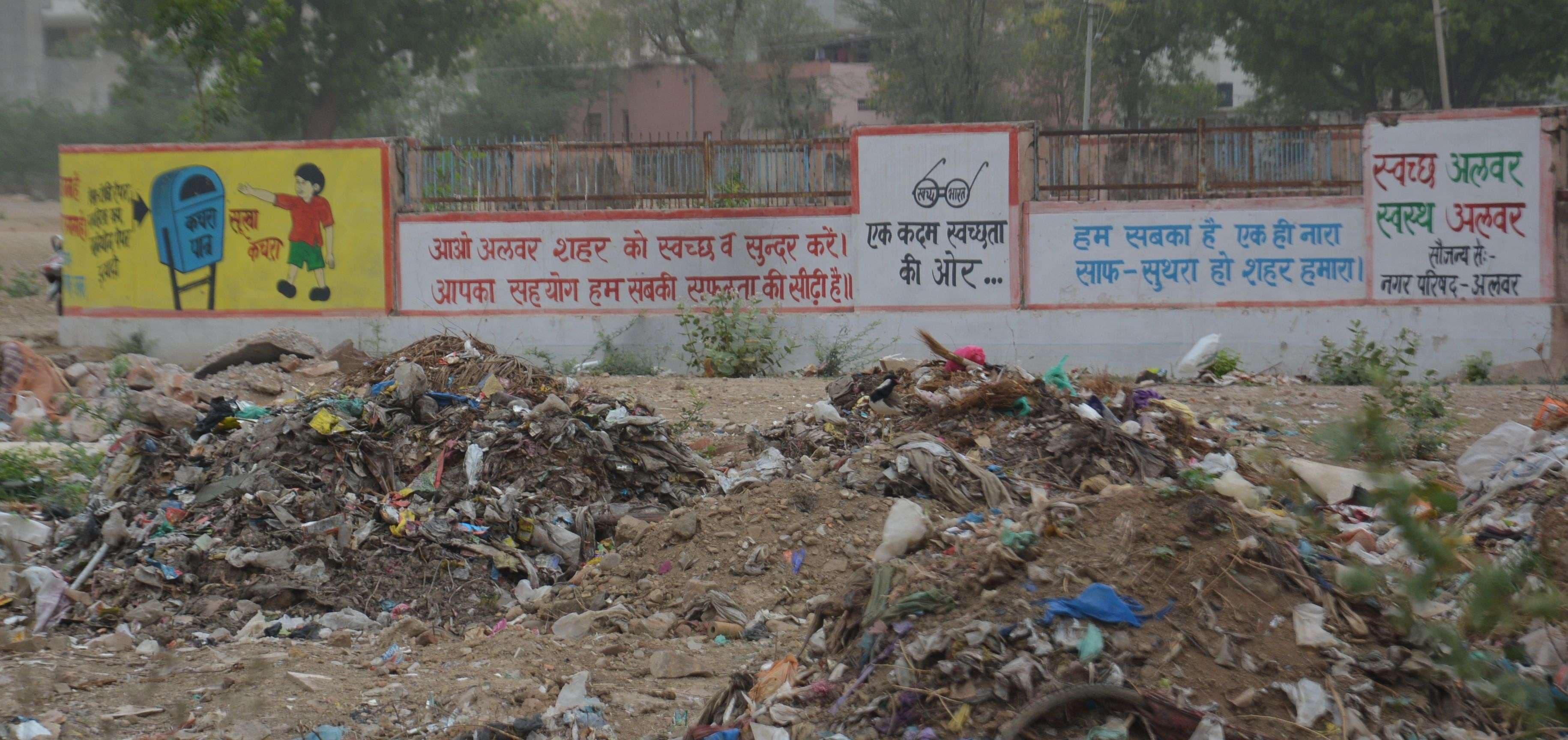 Garbage In Front Of Clean India Slogans In Alwar