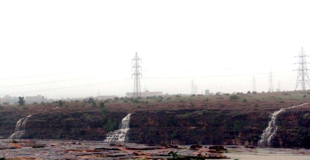 Water in rivers and waterfalls with heavy rain