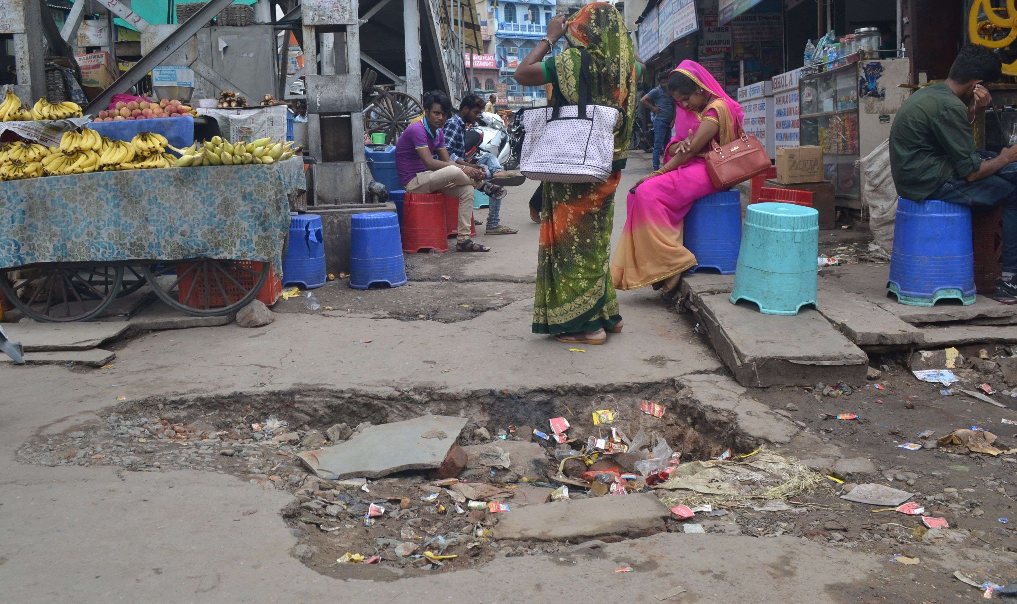 Broken roads in the city