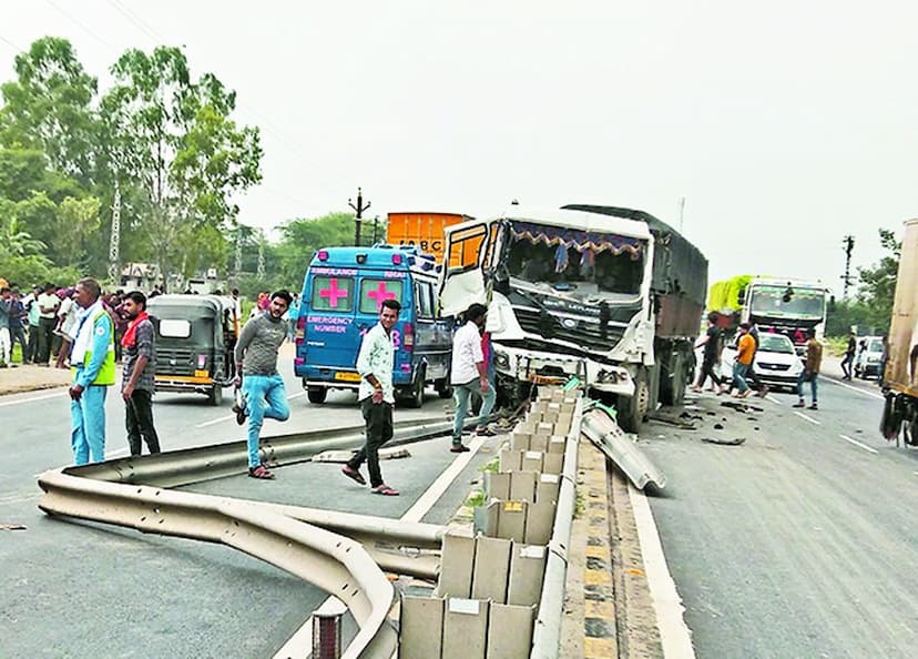 Another truck collided with a standing truck