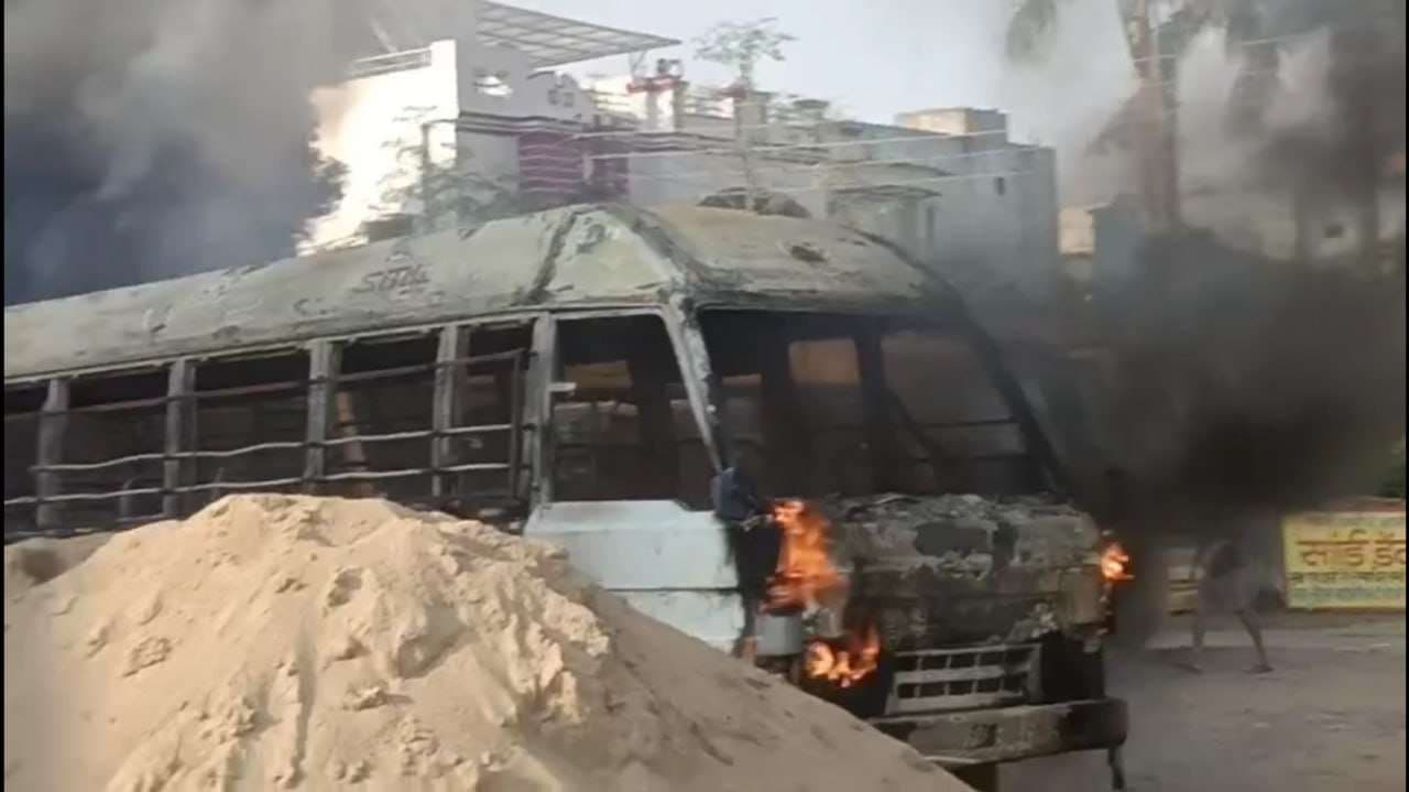 Two parked buses suddenly caught fire