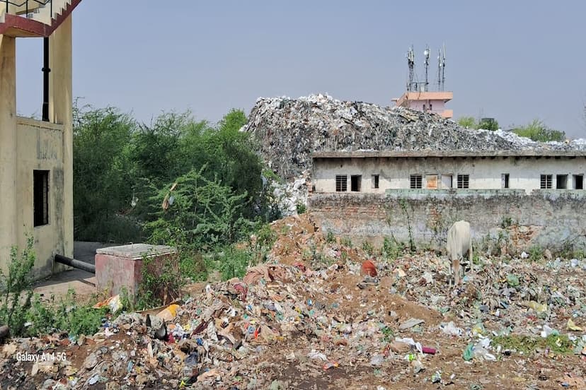 बीडा की जमीन पर प्लास्टिक कबाड़ का पहाडऩुमा गोदाम