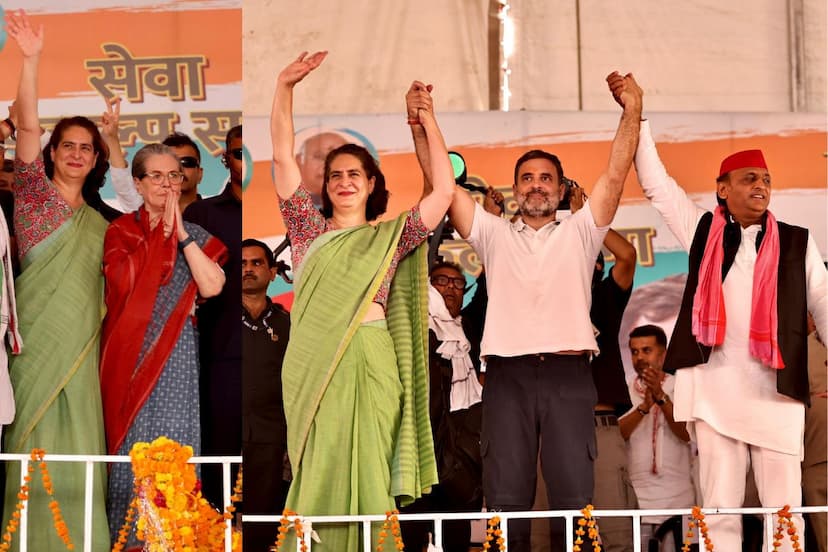 Lok Sabha Elections 2024 Congress and Samajwadi Party Joint rally Sonia Gandhi Rahul Priyanka Akhilesh Yadav