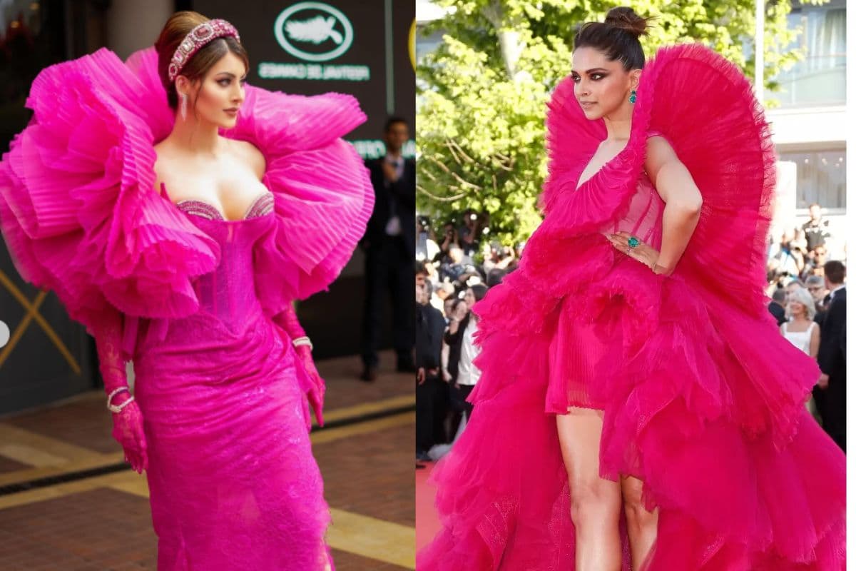 Urvashi and deepika Cannes Film Festival pink outfit pic