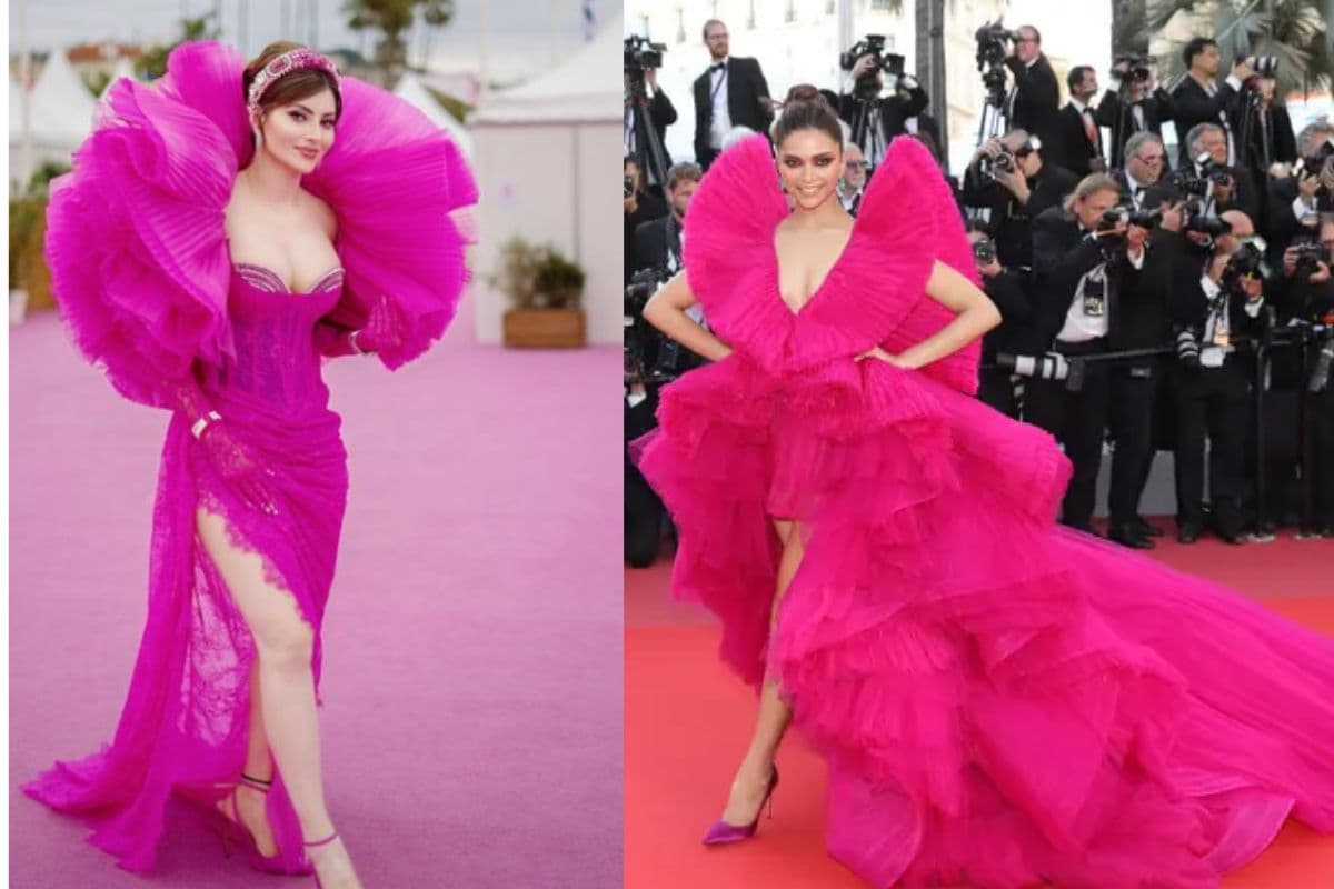 Urvashi and deepika Cannes Film Festival pink outfit pics