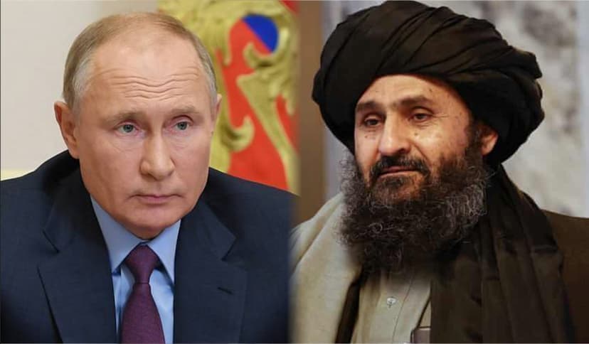Vladimir Putin and Abdul Ghani Baradar