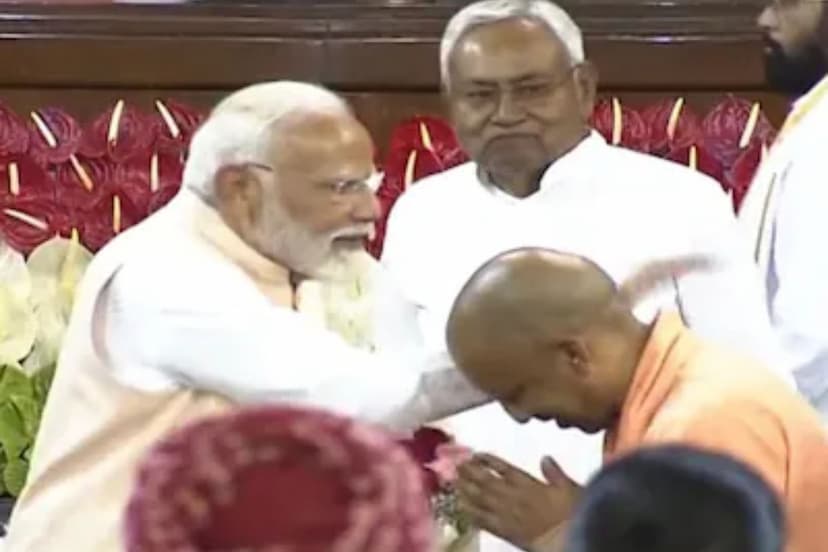 PM Modi CM Yogi meet for first time in Central Hall of Parliament