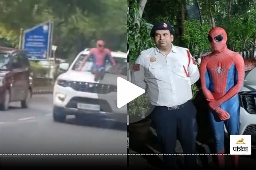 Delhi Guy Stunt Spider Man dressed man Sitting on Scorpio Delhi Police take action