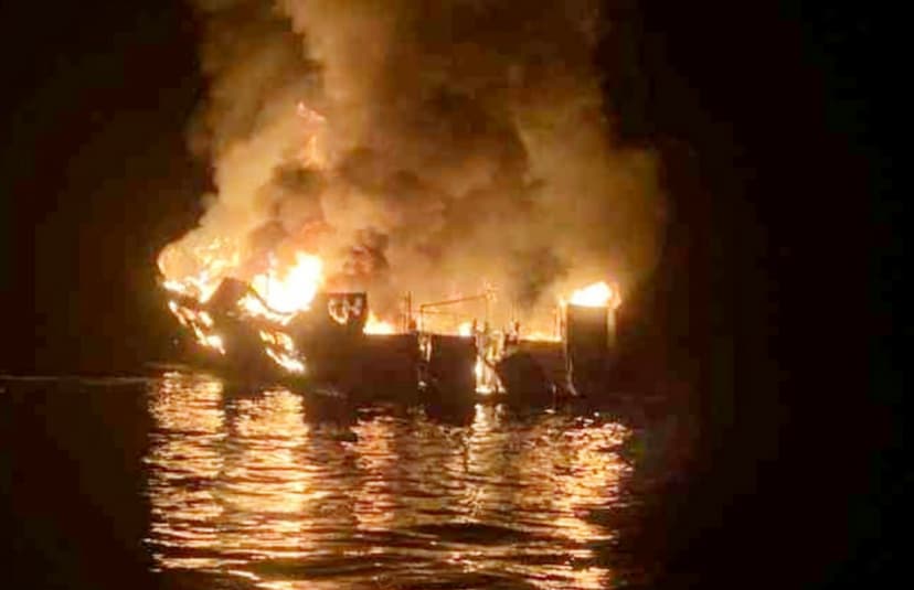 Boat catches fire