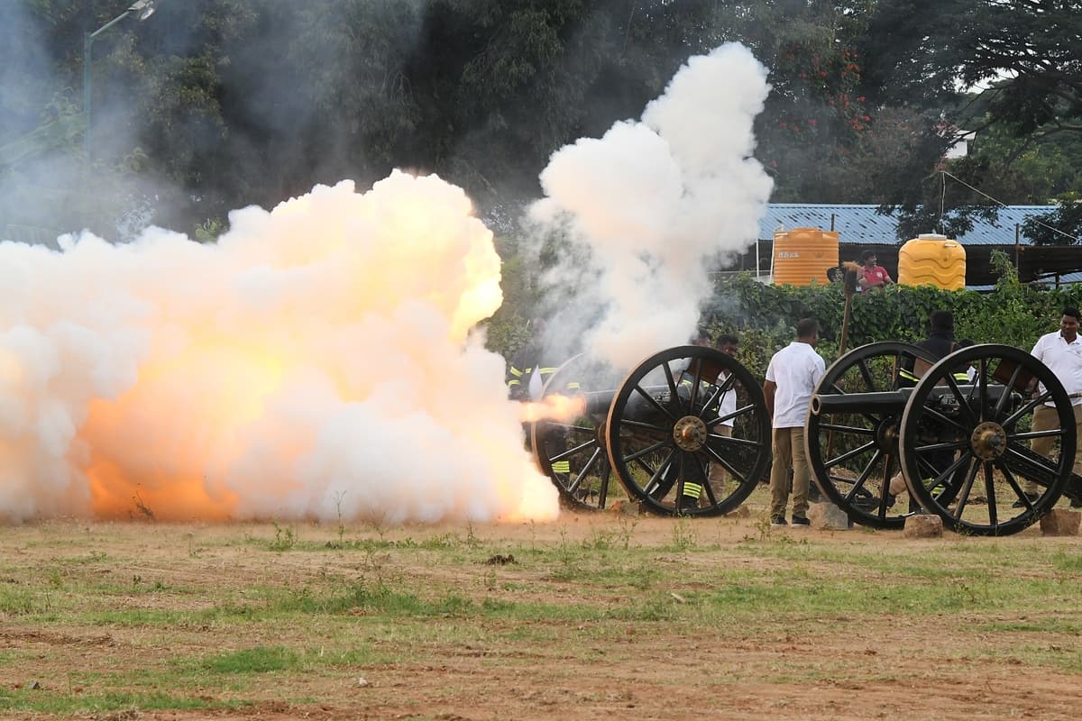 canon shots fired in the presence of Dasara elephants