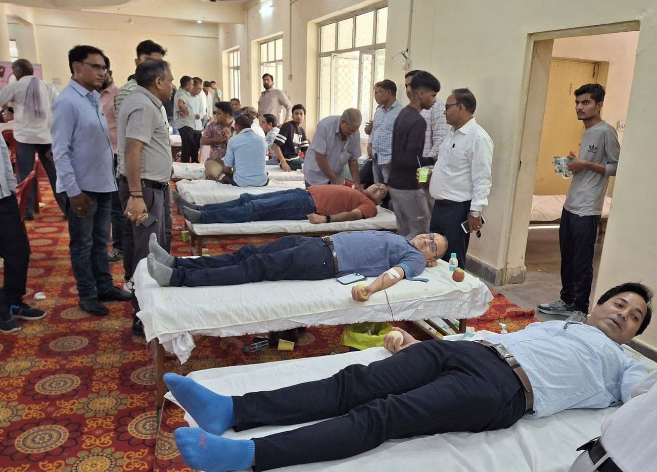 Blood donation camp organized under the joint aegis of Navodaya Alumni Society Kuchaman City and Rajasthan Patrika