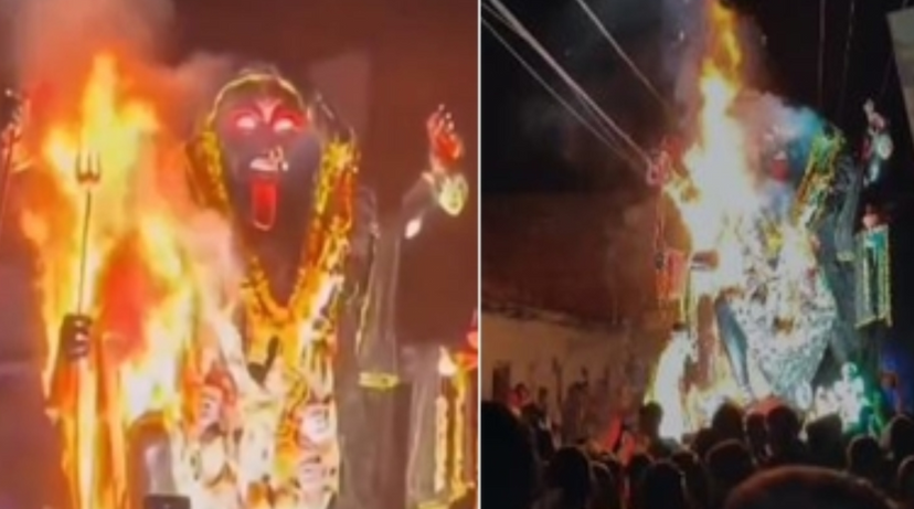 Fire in the statue of Maa Kali in Maihar causes chaos